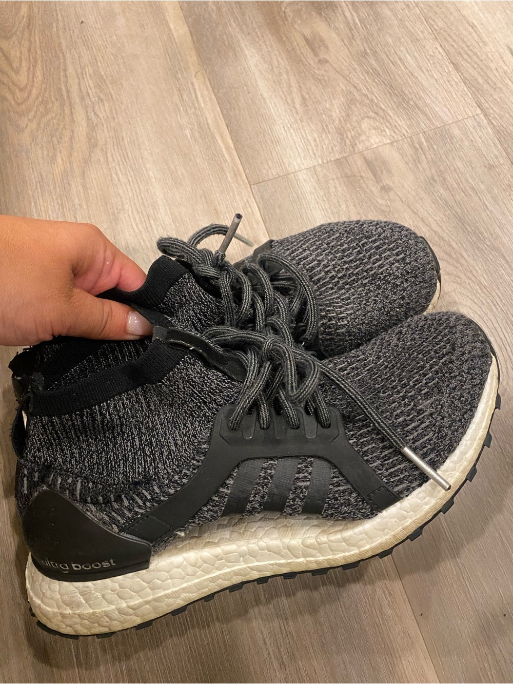 adidas Dark Gray/Black Knit Ultraboost Mid-Top Sneakers